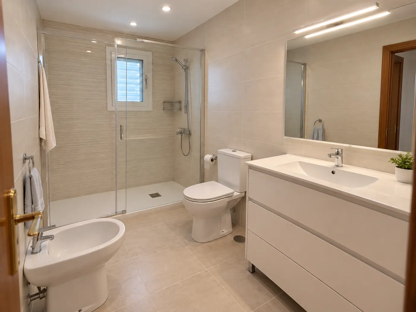 Baño con ducha y mampara de cristal