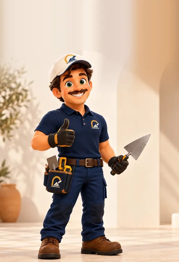 Mascota de Lumen Reformas con uniforme azul y paleta en la mano, haciendo el gesto de aprobación